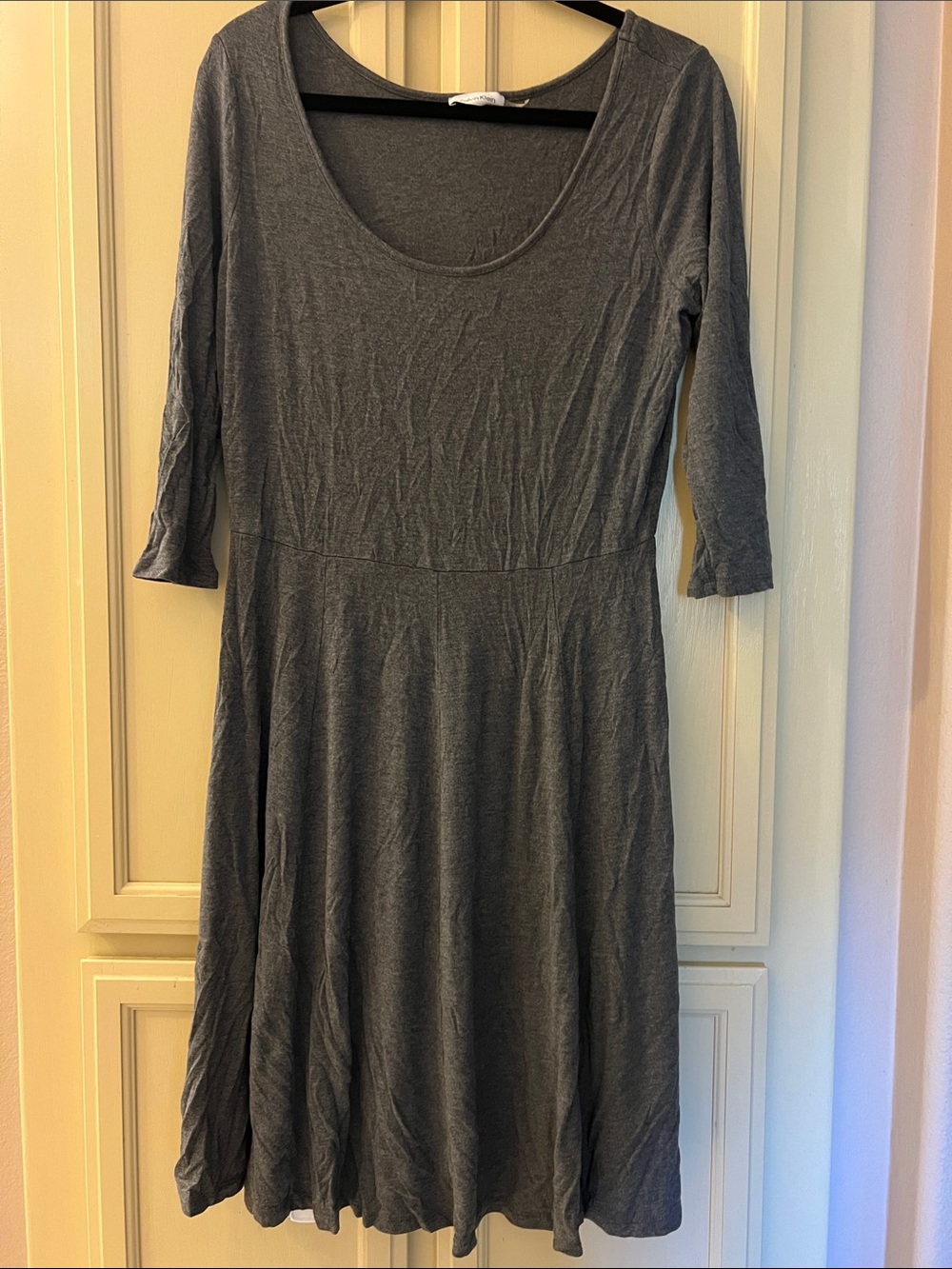 14 Calvin Klein Classic Scoop Neck Gray Women's Dress soft & stretchy